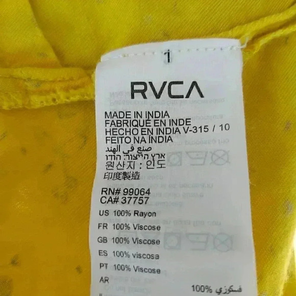 New RVCA Your Escape Yellow Floral Print Knotted Button Up Cropped Tank Top - Picture 10 of 10